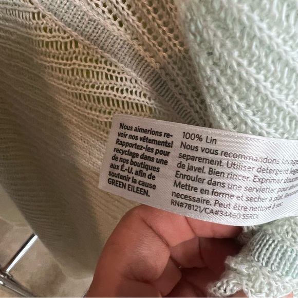 EILEEN FISHER Linen Mint Green Quiet Luxury Open Cardigan, 3X - Picture 9 of 11
